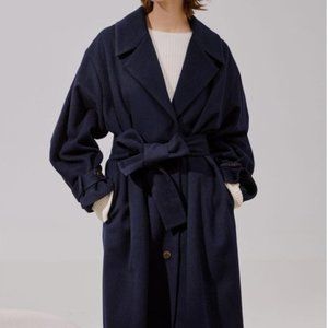 Wool Cashmere Wrap Coat - Navy NWT